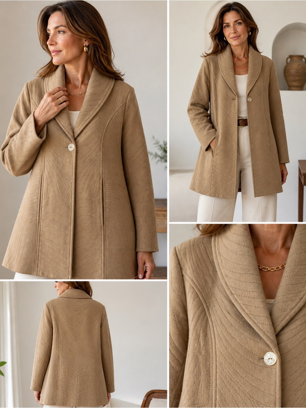 Dialogue Wool Cashmere Swing Coat Camel Tan Shawl Collar Size 6